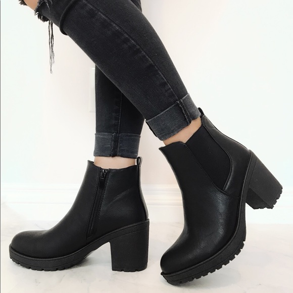 Black Lug Sole Ankle Booties - Picture 2 of 3